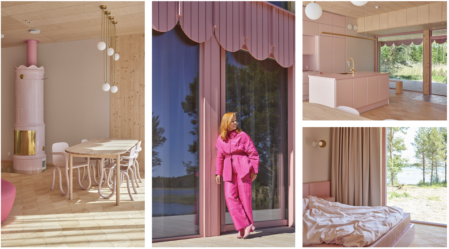 Villa Luella x Finnlog Minna Parikka talonsa pihassa sekä kuvia vaalenpunaisesta sisustuksesta 